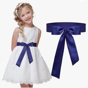 Navy Blue Silk Dress Sash Belt